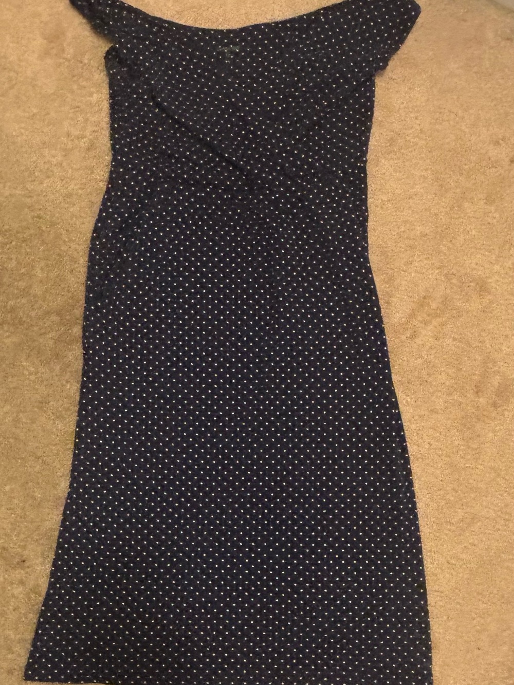 Garnet Hill Navy and White Polka Dot Wrap Dress